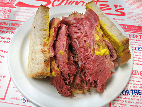 Smoked meat sandwich from Schwartz's in Montreal, Canada.