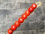 Tanghulu, sugared red hawthorn berries, on a stick from a street in Beijing.