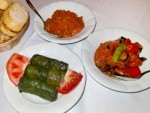 Cold meze, including ezme and dolma, in Istanbul, Turkey