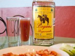 Tequila, shot glass, and nuts from La Casa de las Sirenas in Mexico City.