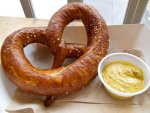 A pretzel with mustard from Sigmund's Pretzel Shop in New York City.