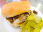 A slider with pickles from Bate's Burgers in Detroit.